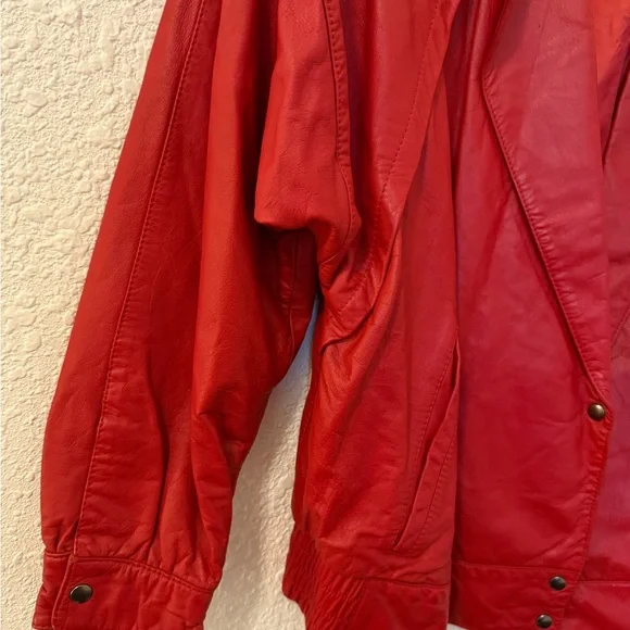 Vintage Echtes Leder Red Leather Bomber jacket - Picture 6 of 8
